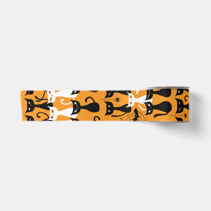 Spooky Halloween black cats funny orange Satin Ribbon
