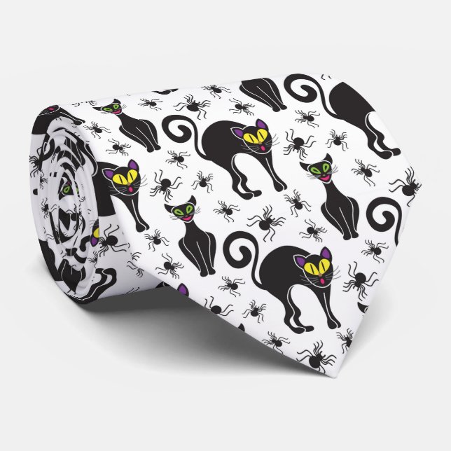 spooky Halloween black cats tiled party Tie (Rolled)