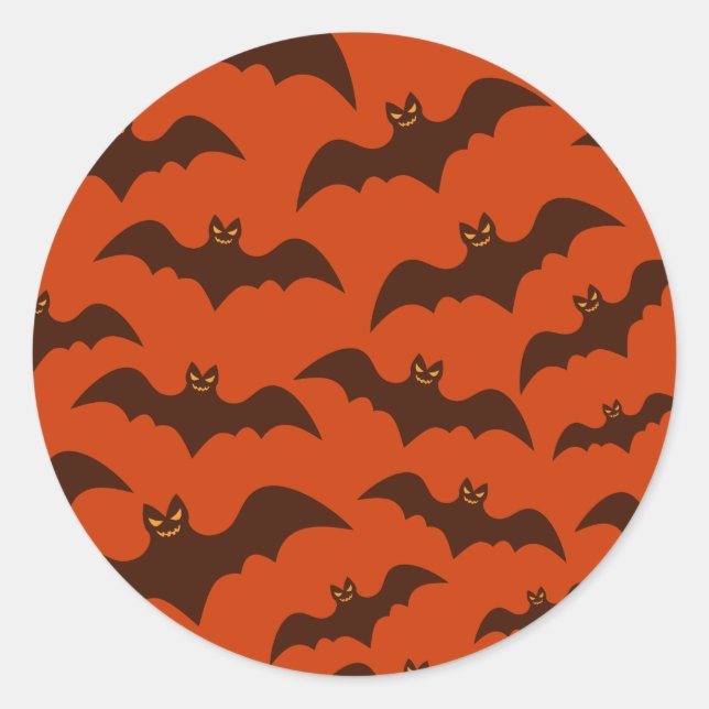Spooky Halloween Brown Bats Pattern Classic Round Sticker (Front)