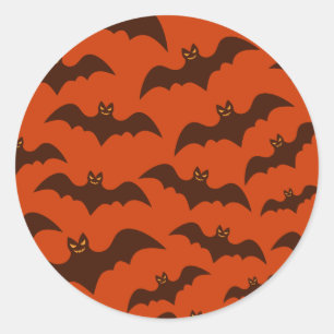 Spooky Halloween Brown Bats Pattern Classic Round Sticker