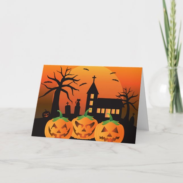Spooky Halloween Carved Pumpkins Card (Front)