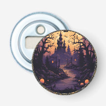 Spooky Halloween Castle Button Bottle Opener