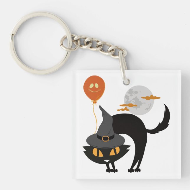 Spooky Halloween Cat   Key Ring (Front)