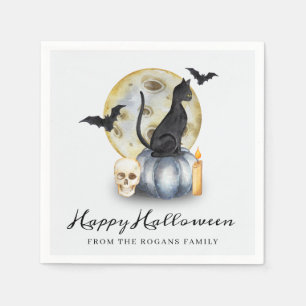 Spooky Halloween Cat Pumpkin Napkin