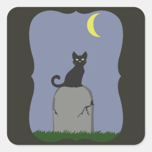 Spooky Halloween Cat Square Sticker