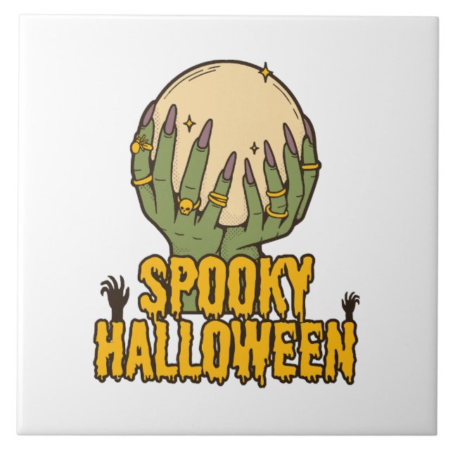 spooky halloween ceramic tile (Front)
