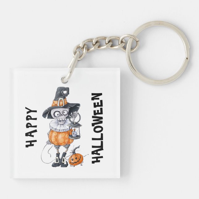 Spooky Halloween Character Custom Text Key Ring (Back)