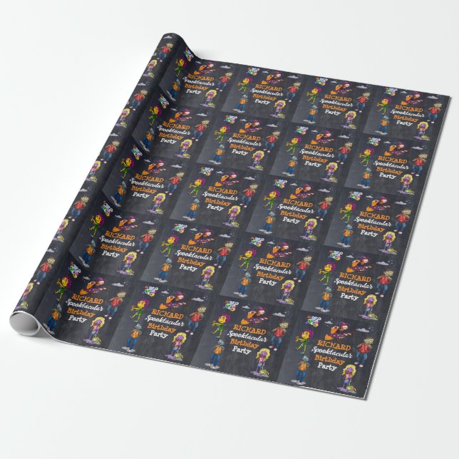 Spooky Halloween Costume Birthday Wrapping Paper (Unrolled)