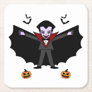 Spooky Halloween Costume Party Dracula Vampire Square Paper Coaster