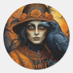 Spooky Halloween crow in Disguise Classic Round Sticker