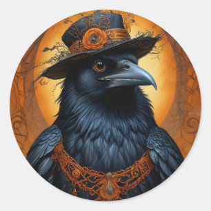 Spooky Halloween crow in Disguise Classic Round Sticker