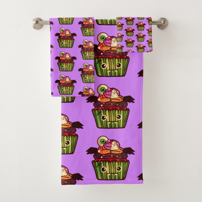 Spooky Halloween Cupcake  Bath Towel Set (Insitu)