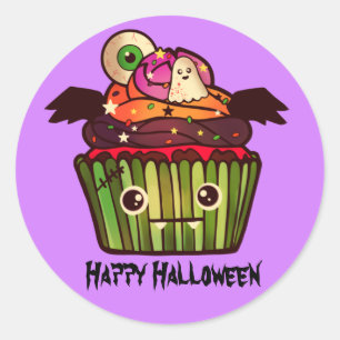 Spooky Halloween Cupcake Classic Round Sticker