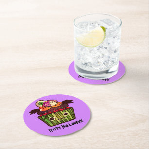 Spooky Halloween Cupcake Round Paper Coaster