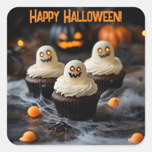Spooky Halloween cupcakes Design Square Sticker