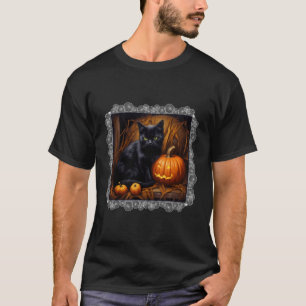 Spooky Halloween Cute Black Cat And Jack O Lantern T-Shirt