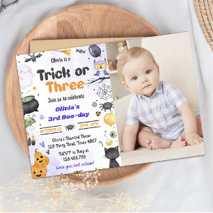 Spooky Halloween Cute Ghost 3rd  Birthday Party Invitation