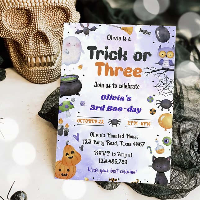 Spooky Halloween Cute Ghost 3rd  Birthday Party Invitation (Creator Uploaded)