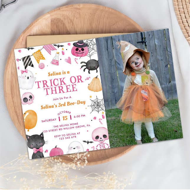 Spooky Halloween Cute Ghost 3rd Birthday Photo Invitation (Creator Uploaded)