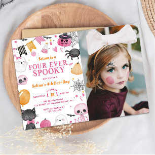  Spooky Halloween Cute Ghost 4th Birthday Photo Invitation