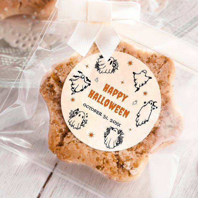 Spooky Halloween Cute Ghost  Classic Round Sticker (Creator Uploaded)