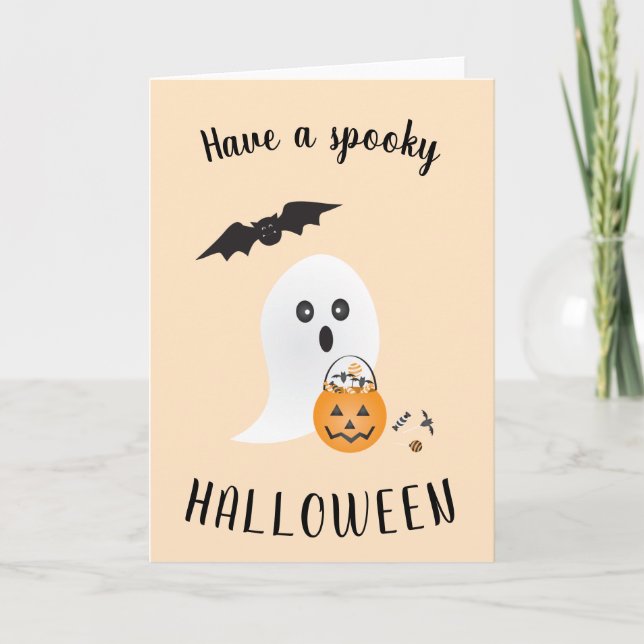 Spooky Halloween Cute Ghost Trick Or Treating Boo Holiday Card (Front)