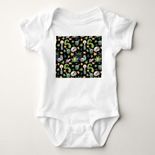 Spooky Halloween: Dark Hand-Drawn Pattern. Baby Bodysuit