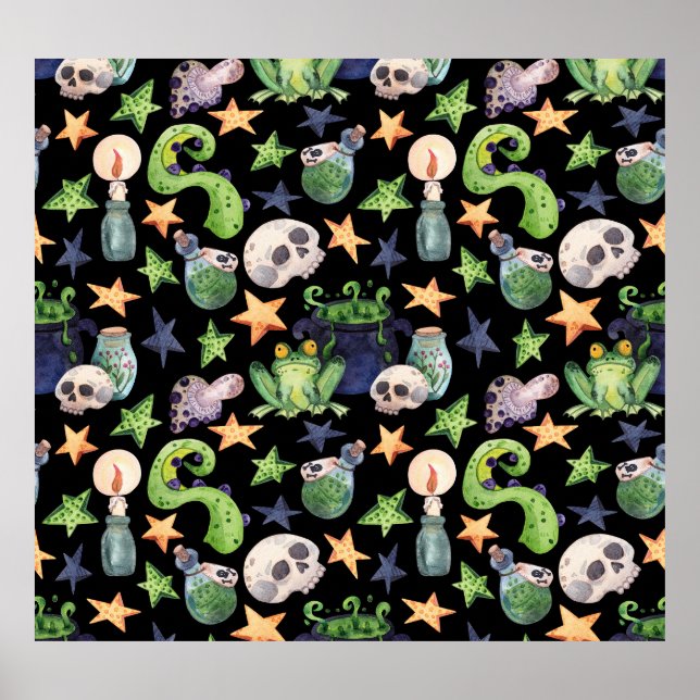 Spooky Halloween: Dark Hand-Drawn Pattern. Poster (Front)