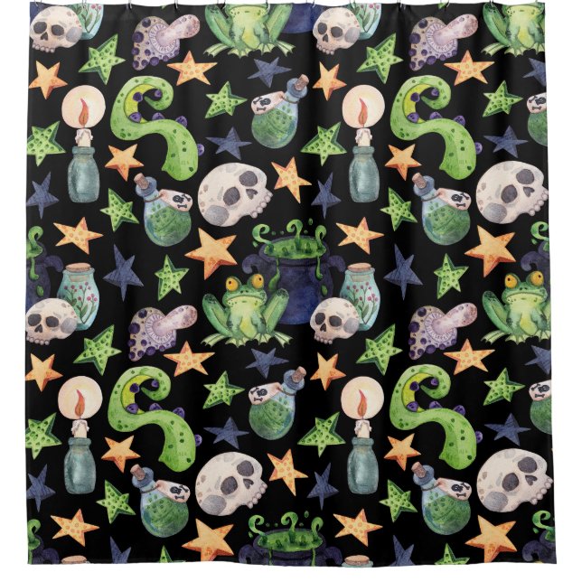 Spooky Halloween: Dark Hand-Drawn Pattern. Shower Curtain (Front)