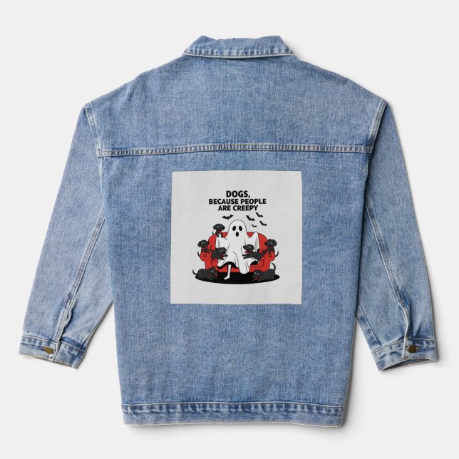 Spooky Halloween Dog Spooky Ghost 23 Denim Jacket (Back)