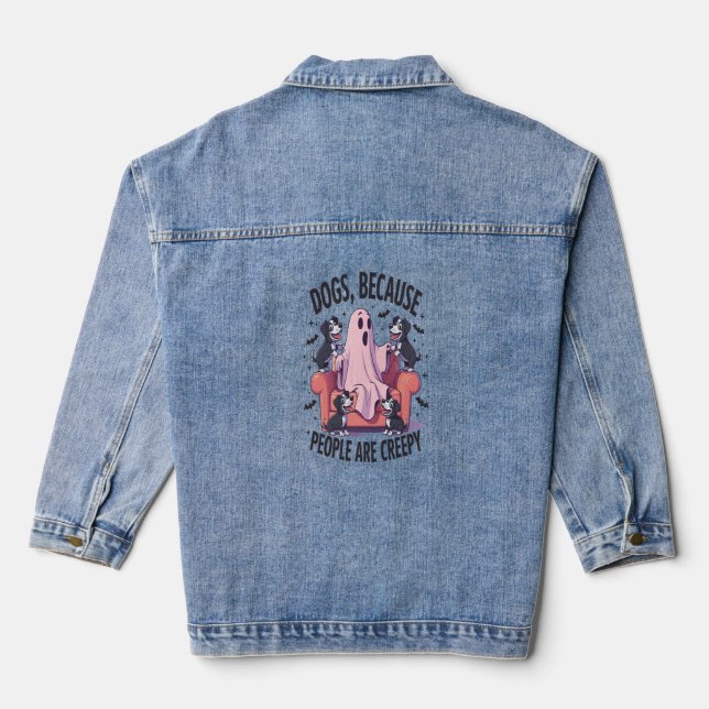 Spooky Halloween Dog Spooky Ghost (2) Denim Jacket (Back)