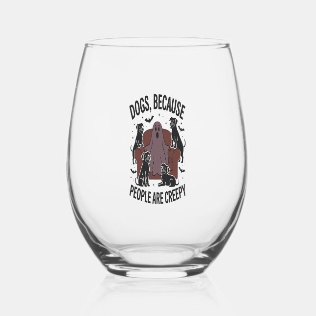 Spooky Halloween Dog Spooky Ghost 2 Stemless Wine Glass (Front)