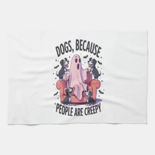 Spooky Halloween Dog Spooky Ghost (2) Tea Towel