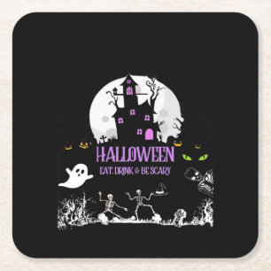 Spooky Halloween Eat Drink And Be Scary Classic Square Paper Coaster