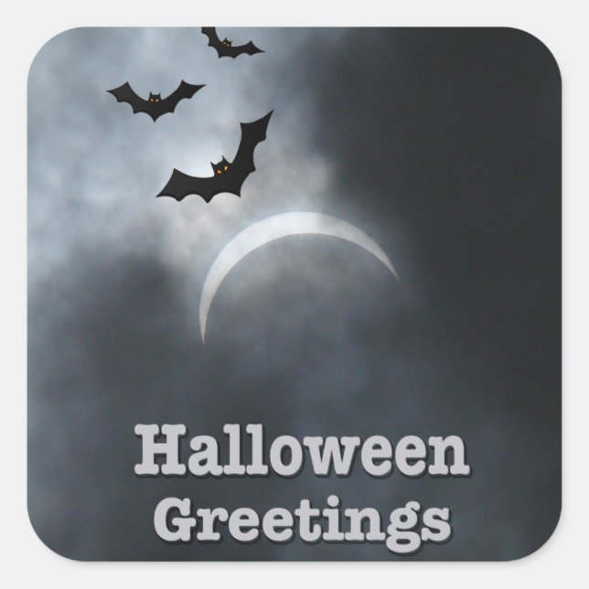 Spooky Halloween Eclipse Greetings Square Sticker (Front)