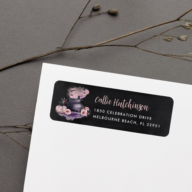 Spooky Halloween Floral Cauldron Return Address Label (Creator Uploaded)