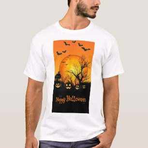 Spooky Halloween Full Moon Pumpkins & Bats Night A T-Shirt
