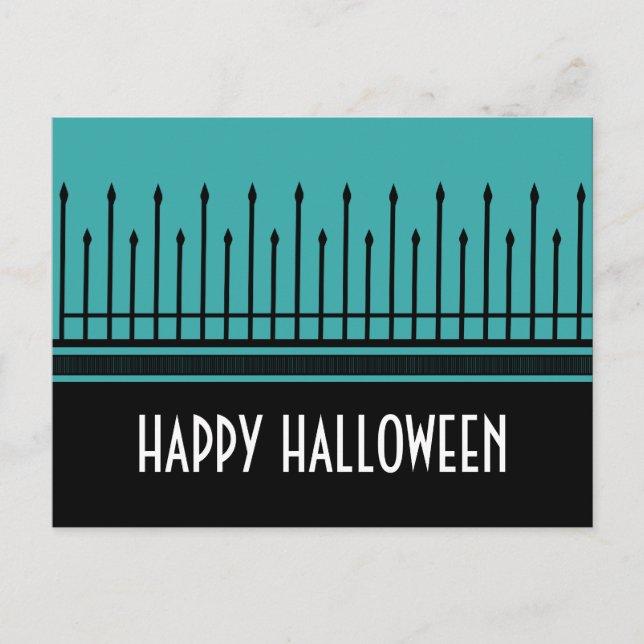 Spooky Halloween Gate Postcard, Turquoise Postcard (Front)