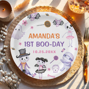 Spooky Halloween Ghost 1st Birthday Party Paper Plate