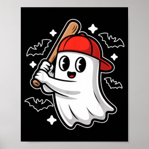 Spooky Halloween Ghost And Bats Baseball Costume G Poster