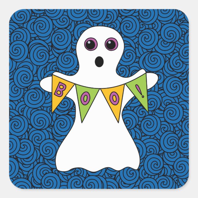 Spooky Halloween Ghost Boo Square Sticker (Front)