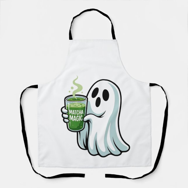 Spooky Halloween Ghost Drinking Matcha Drink  Apron (Front)