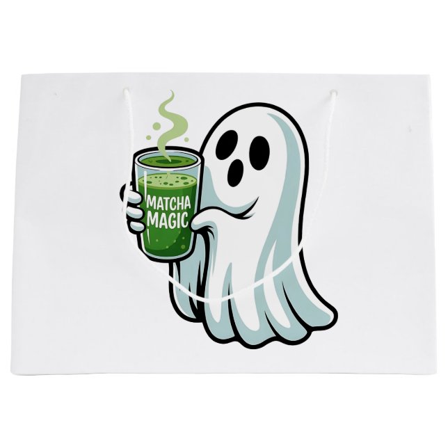 Spooky Halloween Ghost Drinking Matcha Drink  Large Gift Bag (Front)