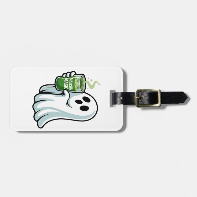 Spooky Halloween Ghost Drinking Matcha Drink  Luggage Tag (Front Horizontal)