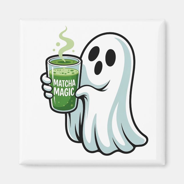 Spooky Halloween Ghost Drinking Matcha Drink  Magnet (Front)