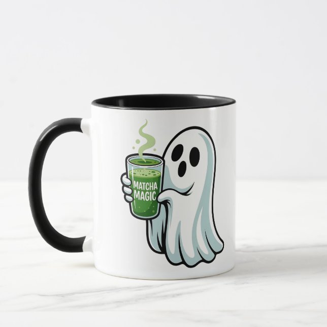 Spooky Halloween Ghost Drinking Matcha Drink  Mug (Left)