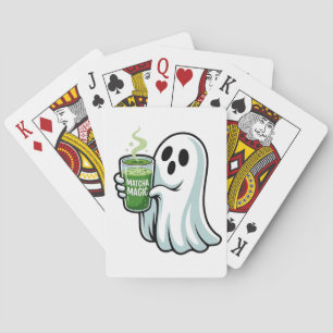 Spooky Halloween Ghost Drinking Matcha Drink Playing Cards