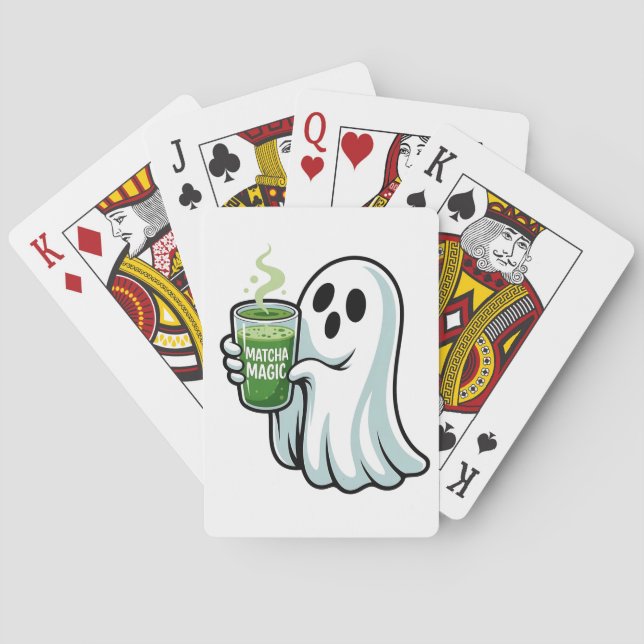 Spooky Halloween Ghost Drinking Matcha Drink  Playing Cards (Back)
