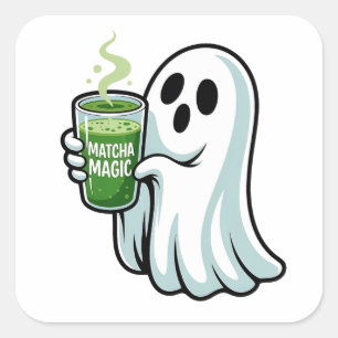 Spooky Halloween Ghost Drinking Matcha Drink  Square Sticker