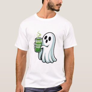 Spooky Halloween Ghost Drinking Matcha Drink  T-Shirt
